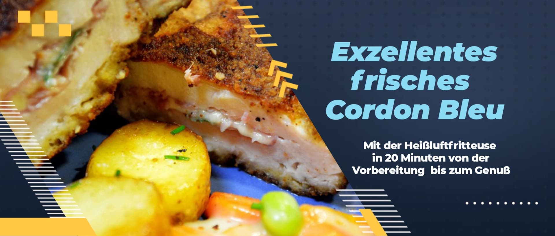 Knuspriges und saftiges Cordon Bleu perfekt zubereitet und auf einem Teller serviert, Heißluftfritteusen-Rezept